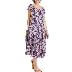 Knox Rose Navy Lilac Floral Tiered Midi Dress Small NWT